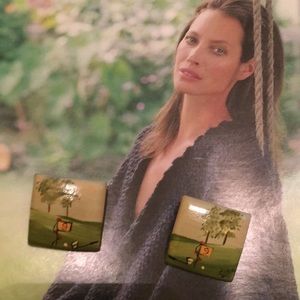 Vintage hand painted  picture enamel earrings